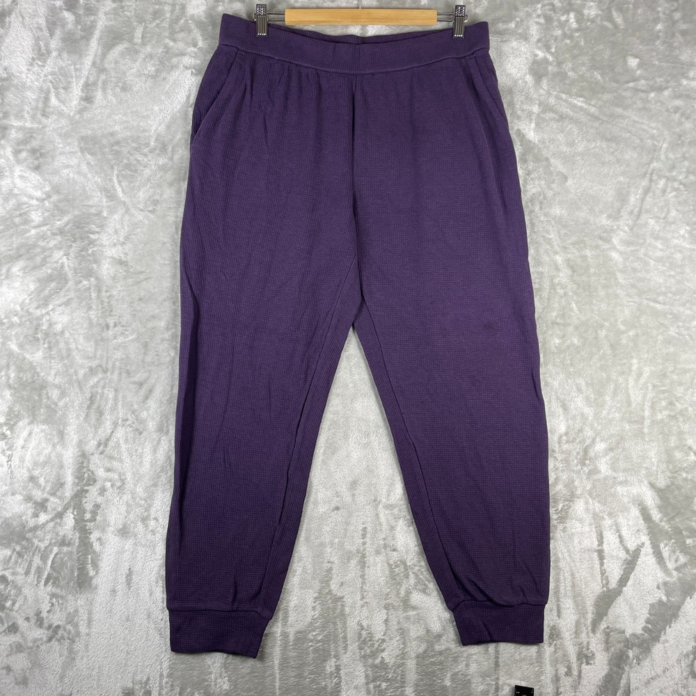 Eileen Fisher Jogger Pants Womens L Purple Waffle Knit Organic Cotton *read*